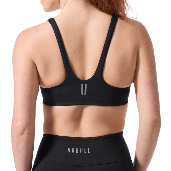 Black NOBULL Matte Square Neck Bra Back Detail Angle.