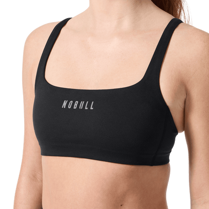 Black NOBULL Matte Square Neck Bra Front Detail Angle.