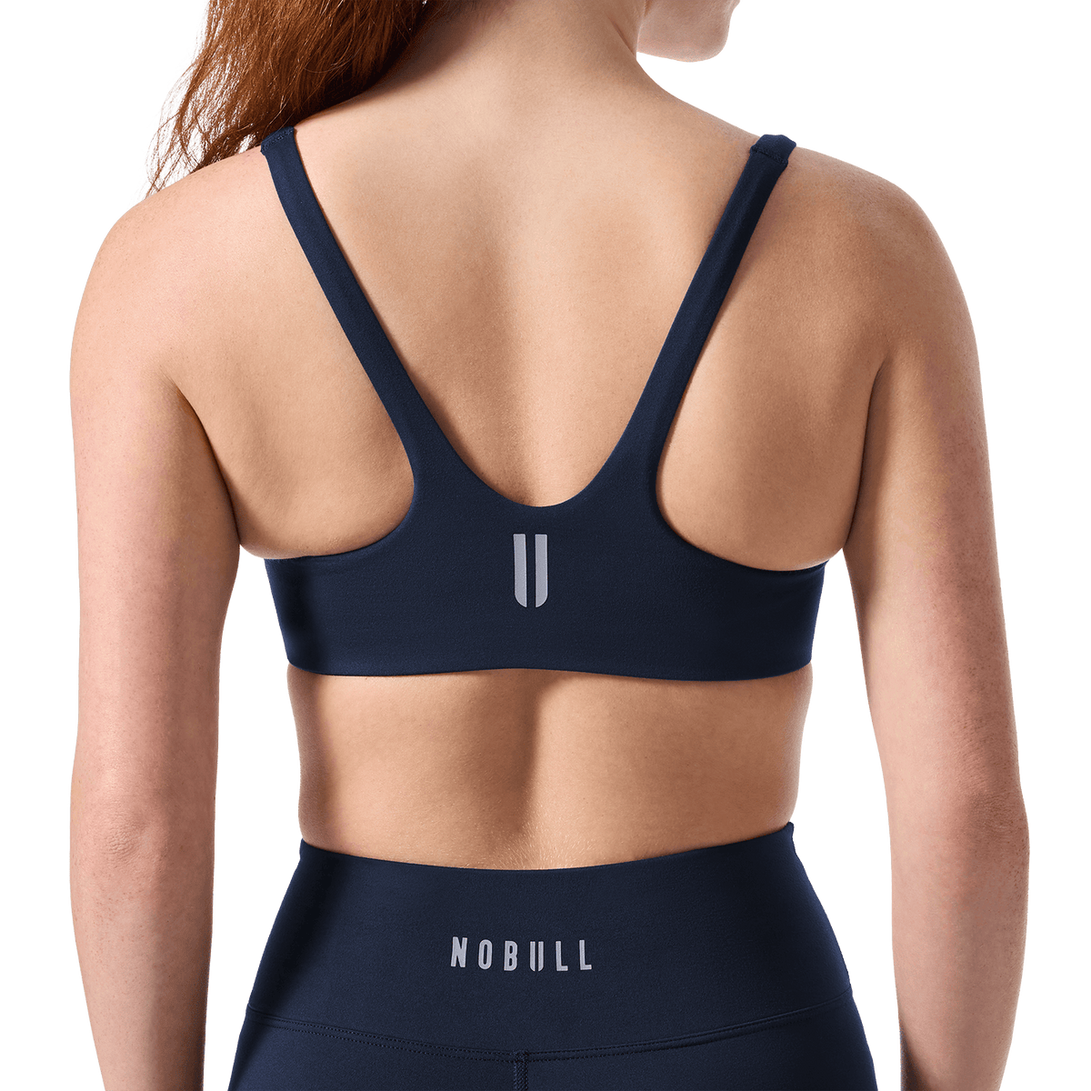 NOBULL Night Navy Matte Square Neck Bra Back Detail Angle.