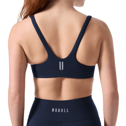 NOBULL Night Navy Matte Square Neck Bra Back Detail Angle.