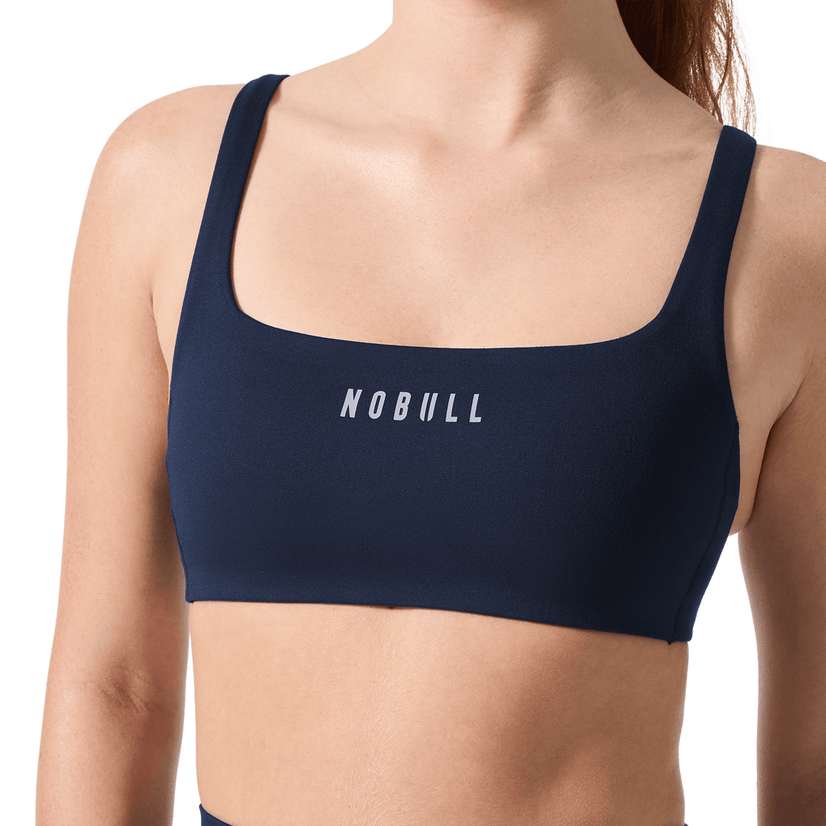 NOBULL Night Navy Matte Square Neck Bra Front Detail Angle.