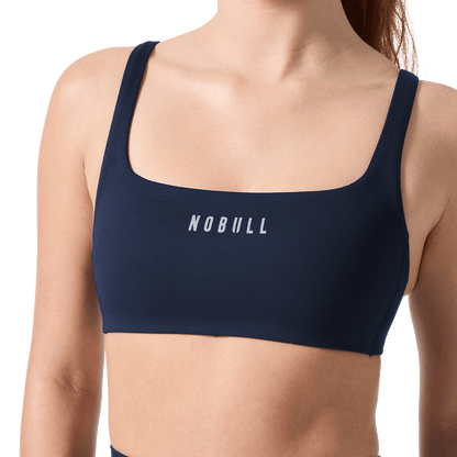 NOBULL Night Navy Matte Square Neck Bra Front Detail Angle.