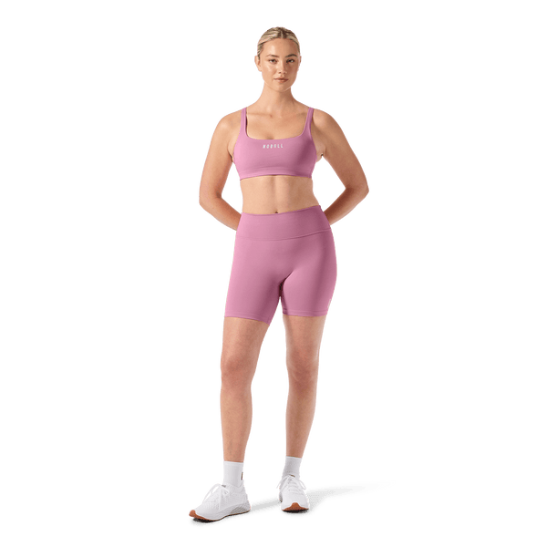 NOBULL Soft Pink Matte Square Neck Bra Front Full Body Angle.