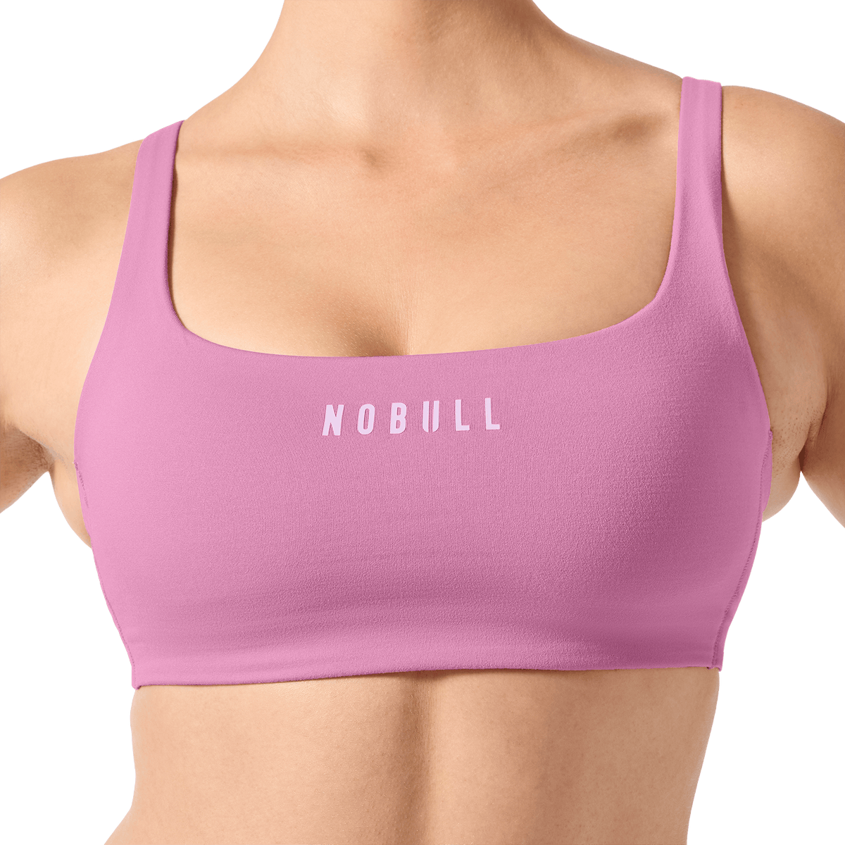 NOBULL Soft Pink Matte Square Neck Bra Front Detail Angle.