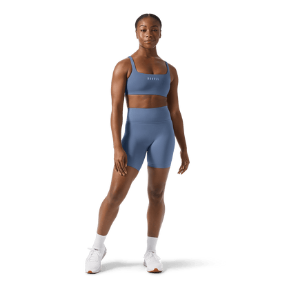 NOBULL Dusty Blue Matte Square Neck Bra Front Full Body Angle.