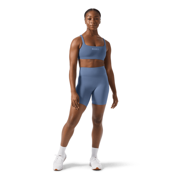 NOBULL Dusty Blue Matte Square Neck Bra Front Full Body Angle.