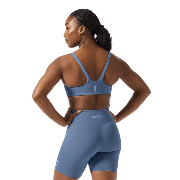 NOBULL Dusty Blue Matte Square Neck Bra Back Upper Body Angle.