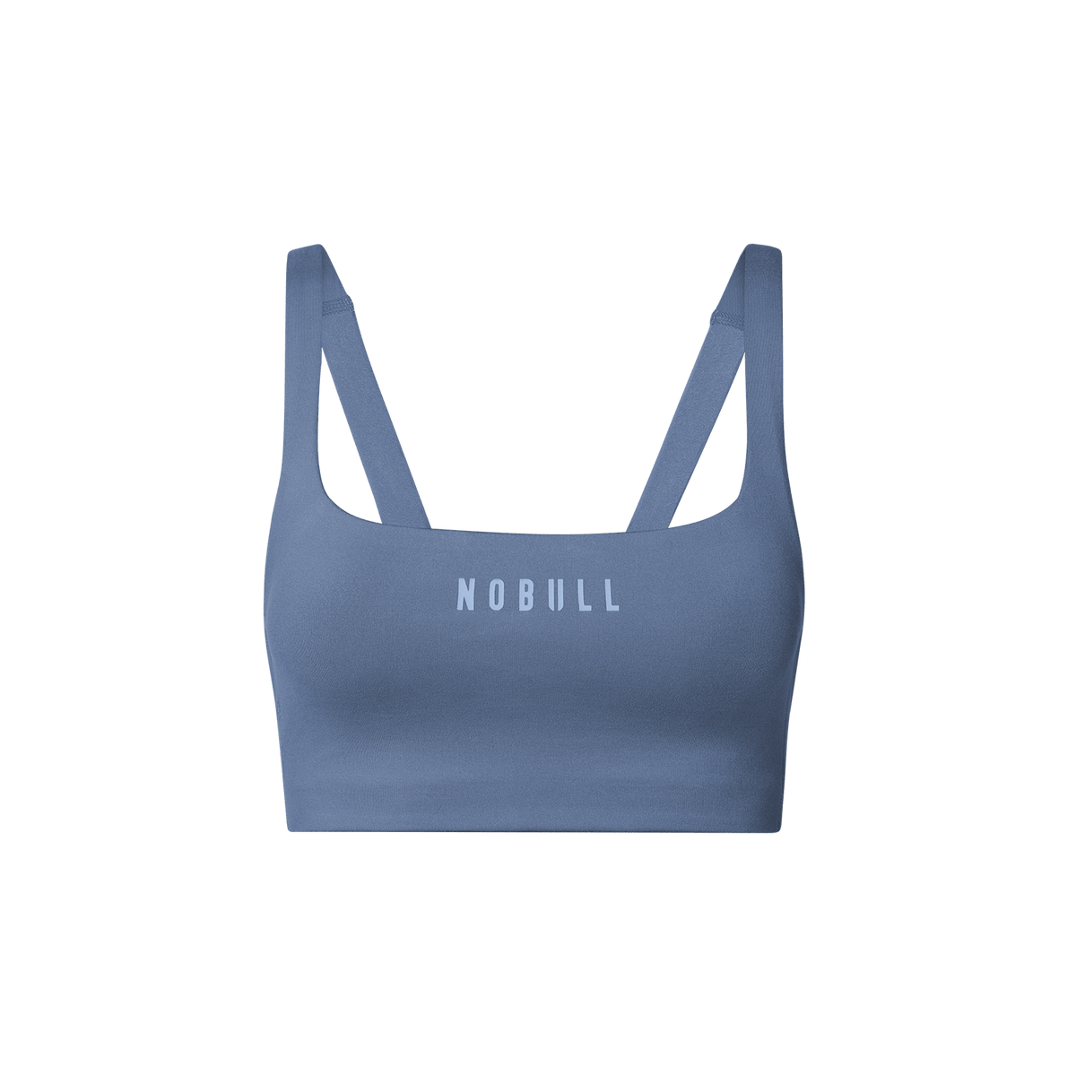 NOBULL Dusty Blue Matte Square Neck Bra Front Silhouette Angle.
