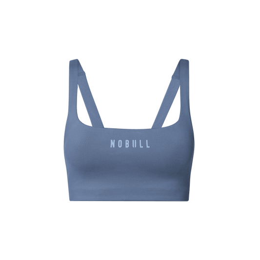 NOBULL Dusty Blue Matte Square Neck Bra Front Silhouette Angle.