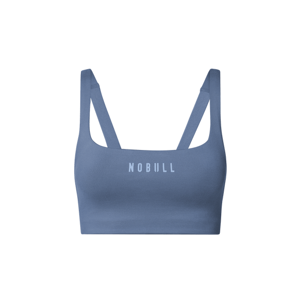 NOBULL Dusty Blue Matte Square Neck Bra Front Silhouette Angle.