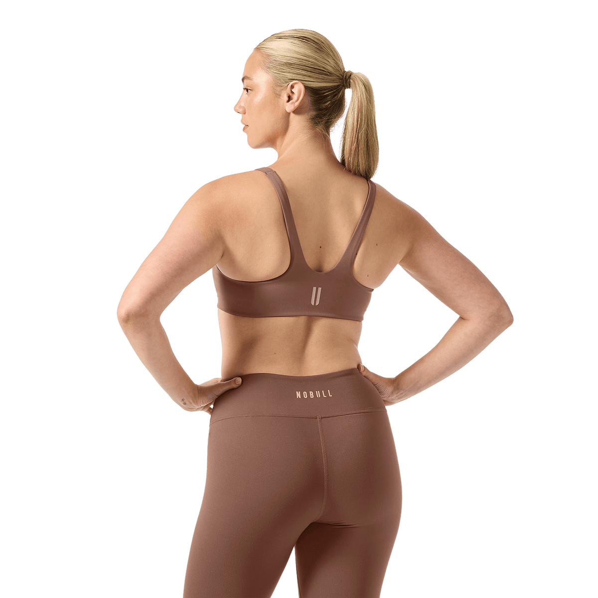 Women's Acorn NOBULL Matte Square Neck Bra Back Waist Up Angle.