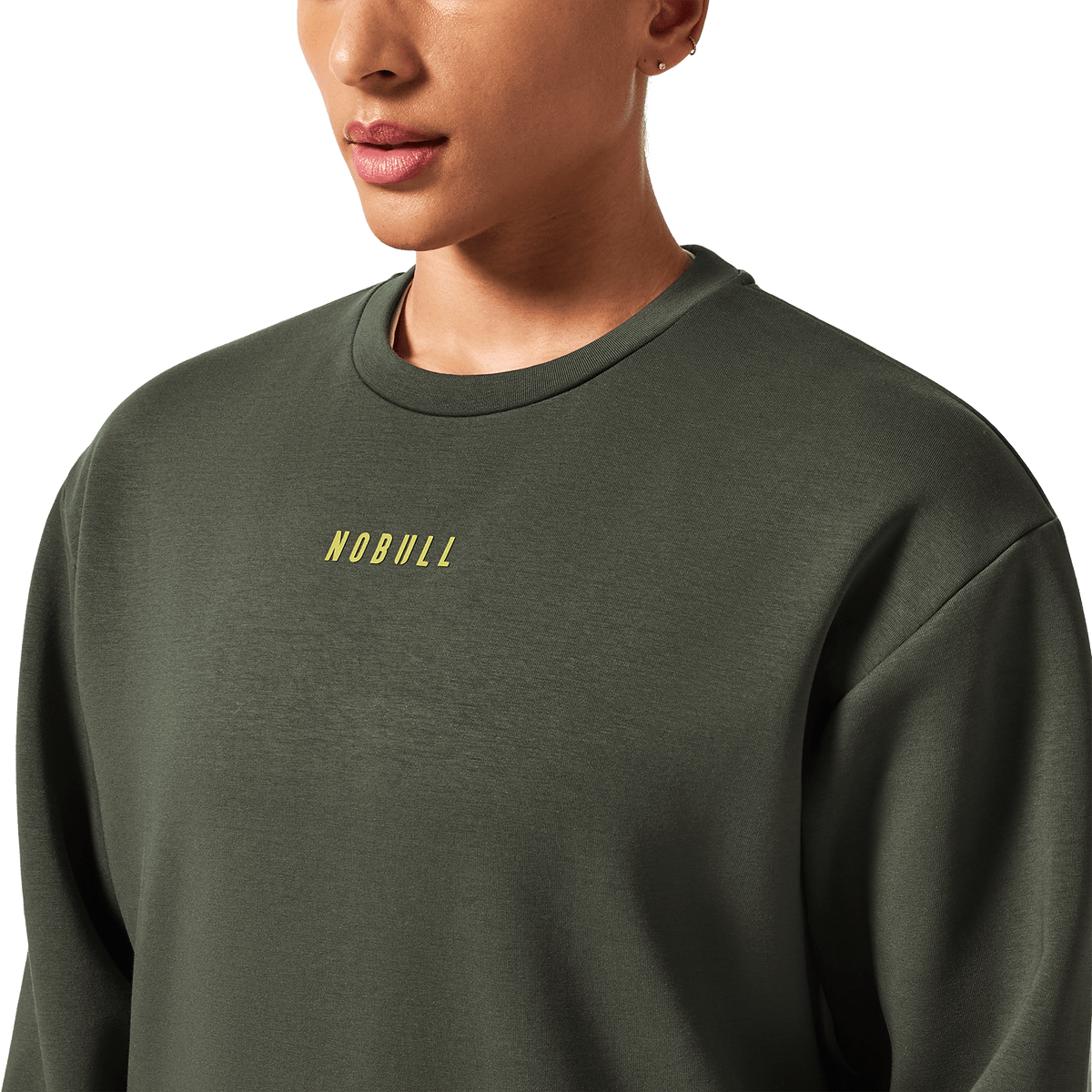 Women's Dark Army NOBULL Elements Crew Front Detail Angle.