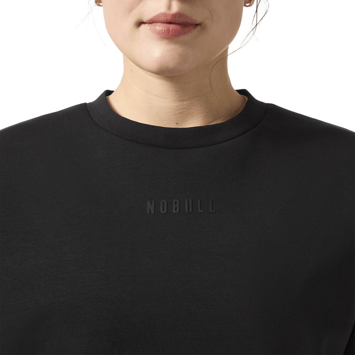Women's Black NOBULL Elements Crew Sweatshirt Front Detail Angle. 
