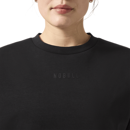 Women's Black NOBULL Elements Crew Sweatshirt Front Detail Angle. 