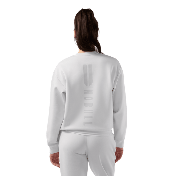 Women's Light Grey NOBULL Elements Crew Back On Body Angle.