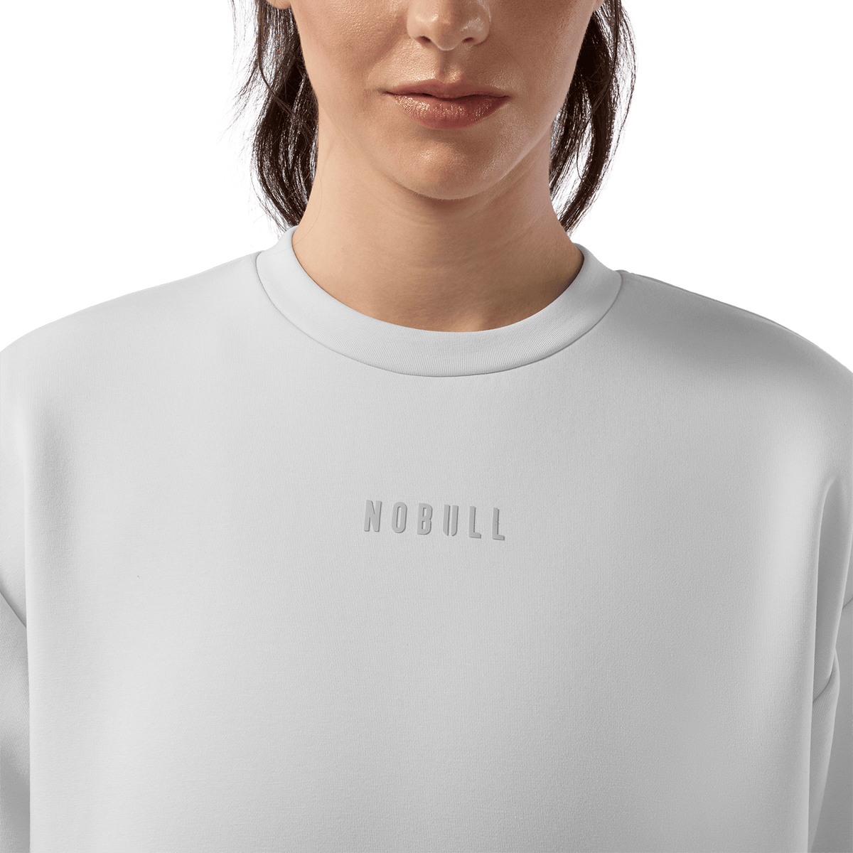 Women's Light Grey NOBULL Elements Crew Detail Angle.