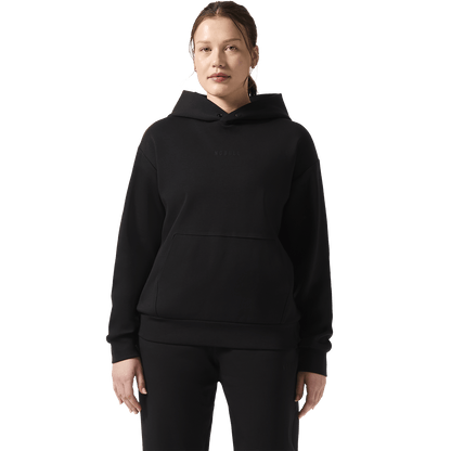 Women's Black NOBULL Elements Hoodie Front Waist Up Angle.