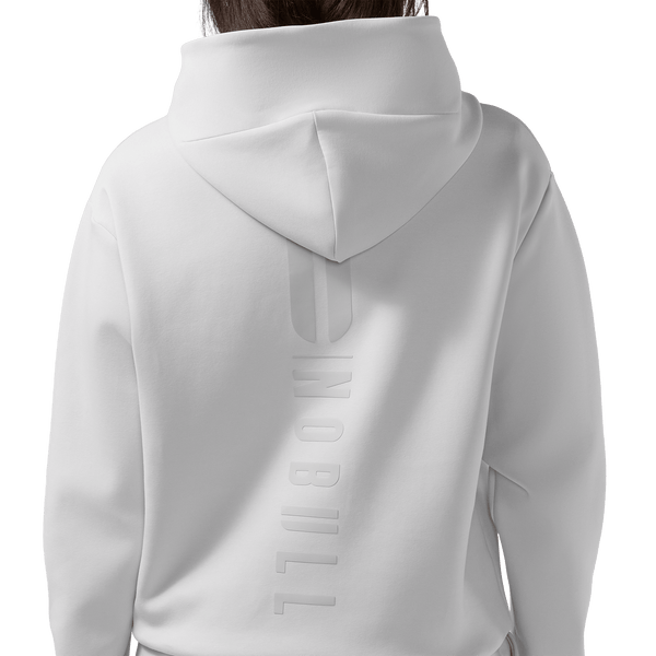 Women's Light Grey NOBULL Elements Hoodie Back On Body Angle.