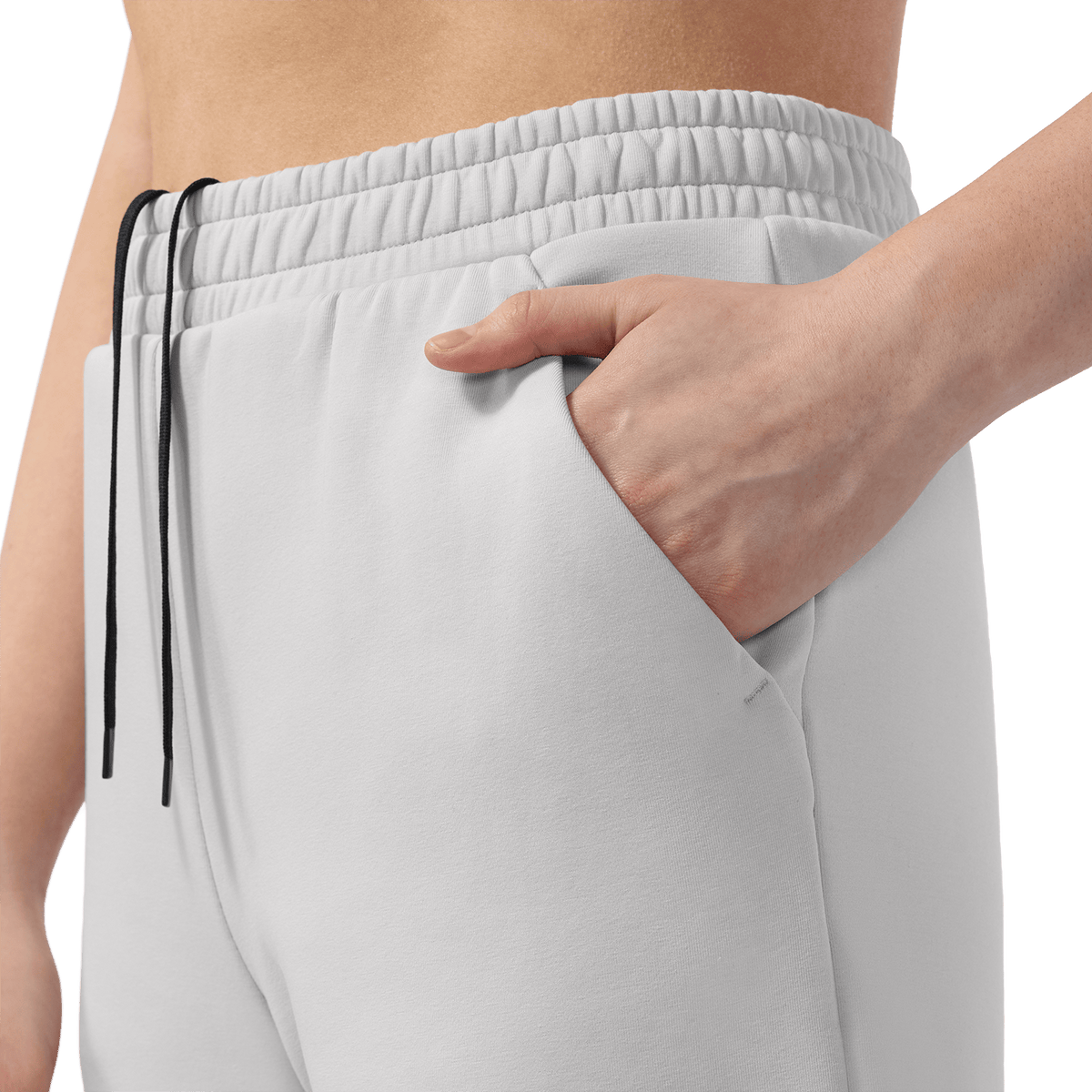 Women's Light Grey NOBULL Element Sweatpants Pocket Detail Angle.