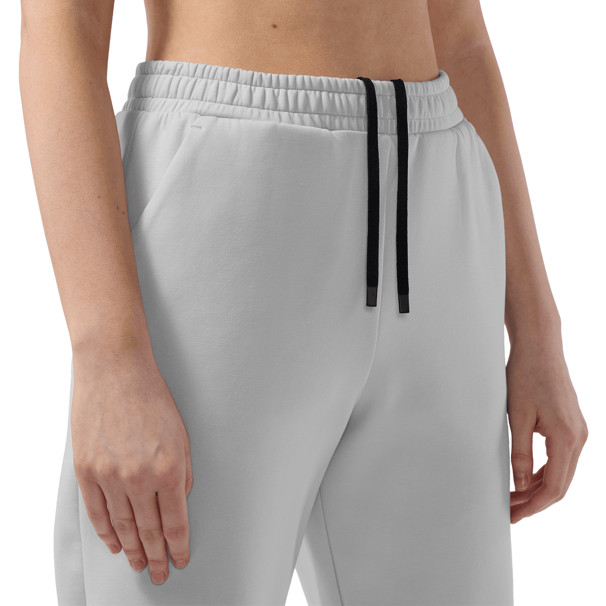 Women's Light Grey NOBULL Element Sweatpants Drawstring Detail Angle.