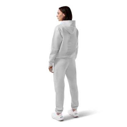 Women's Light Grey NOBULL Element Sweatpants Back Full Body Angle.