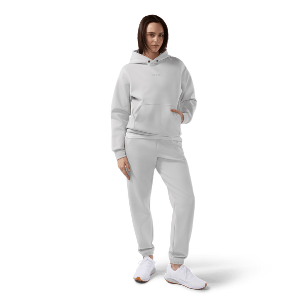 Women's Light Grey NOBULL Element Sweatpants Front Full Body Angle.