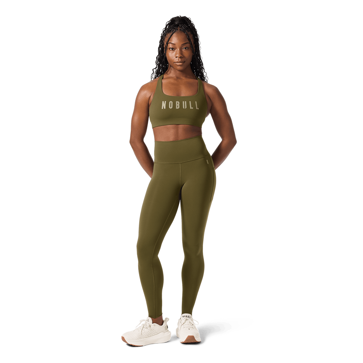 Women's Tactical Green High-Rise Drive Pocket Tight 28" Front Full Body Angle.
