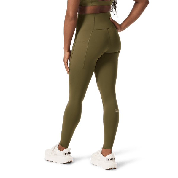Women's Tactical Green High-Rise Drive Pocket Tight 28" Back Lower Body Angle.