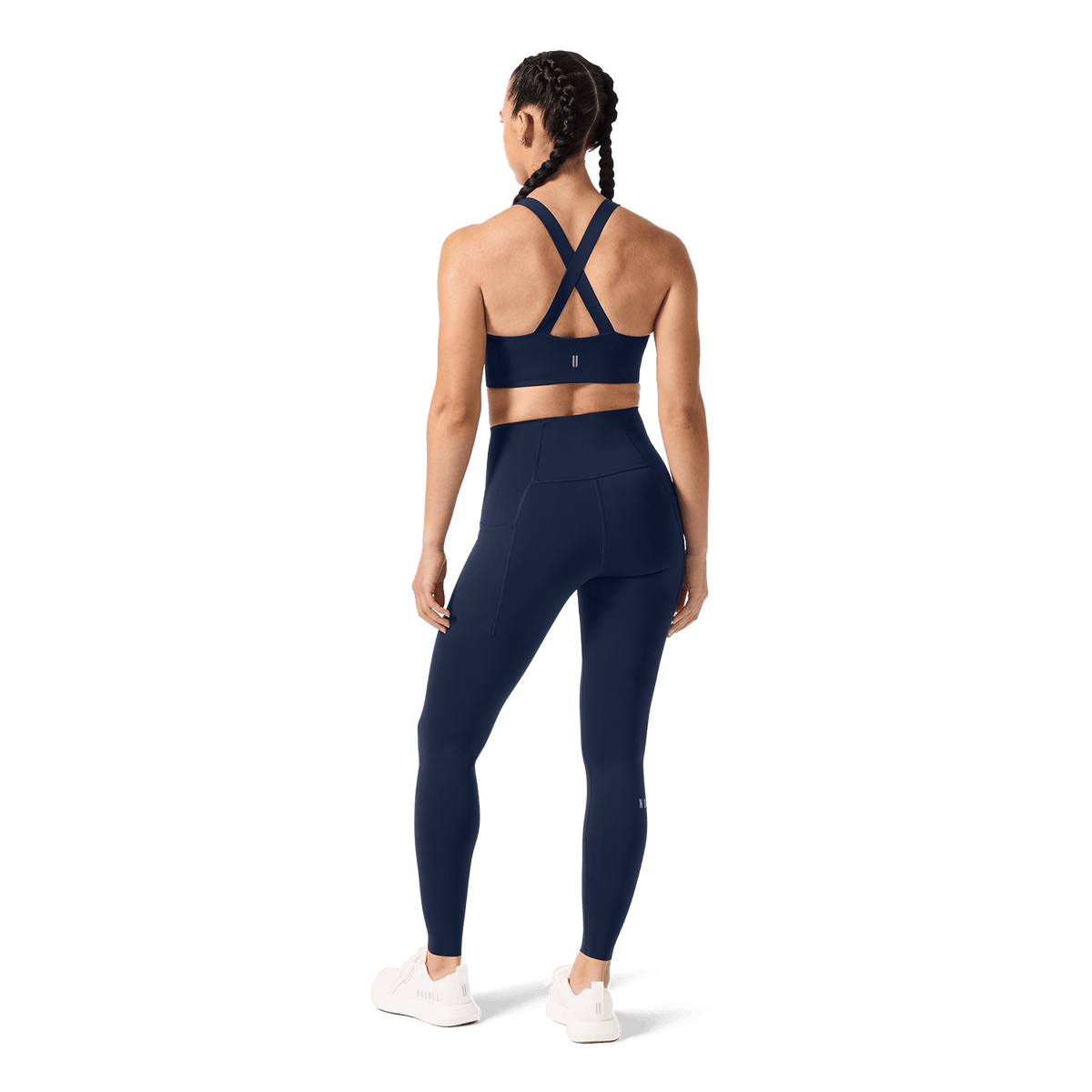 Women's Night Navy High-Rise Drive Pocket Tight 28" Back Full Body Angle.