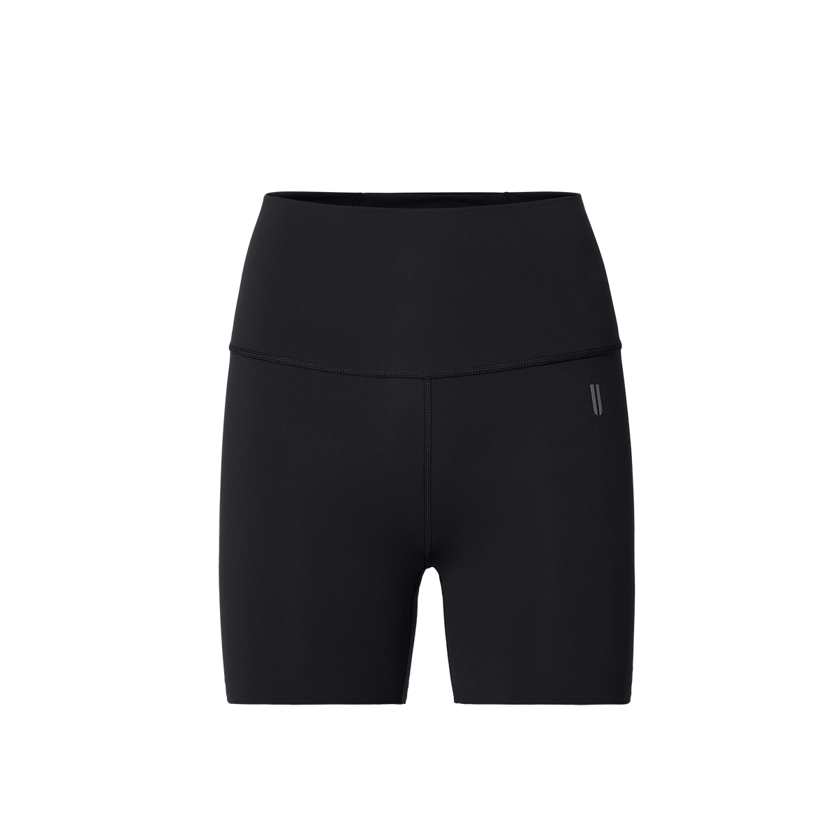Women's Black High-Rise Drive Short 4" Front Silhouette Angle.