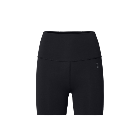 Women's Black High-Rise Drive Short 4" Front Silhouette Angle.