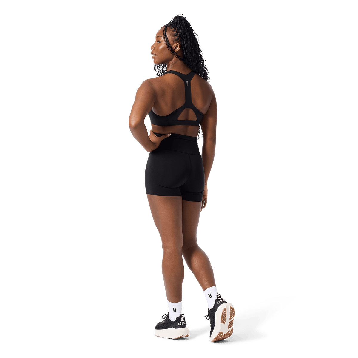 Women's Black High-Rise Drive Short 4" Back Full Body Angle.