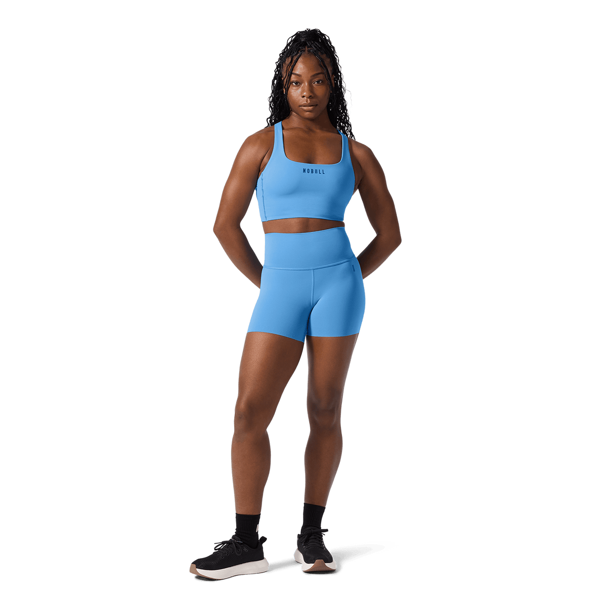Women's Light Blue High-Rise Drive Short 4" Front Full Body Angle.