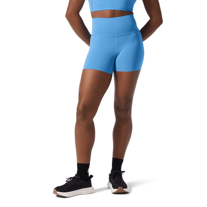 Women's Light Blue High-Rise Drive Short 4" Front Lower Body Angle.