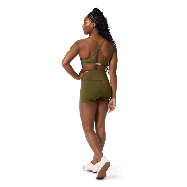 Women's Tactical Green High-Rise Drive Short 4" Back Full Body Angle.