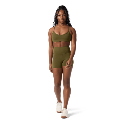 Women's Tactical Green High-Rise Drive Short 4" Front Full Body Angle.