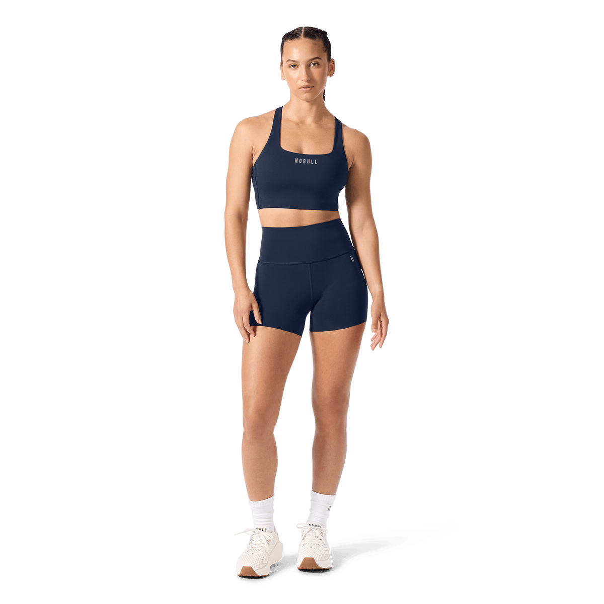 Women's Night Navy High-Rise Drive Short 4" Front Full Body Angle.