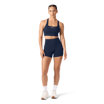 Women's Night Navy High-Rise Drive Short 4" Front Full Body Angle.