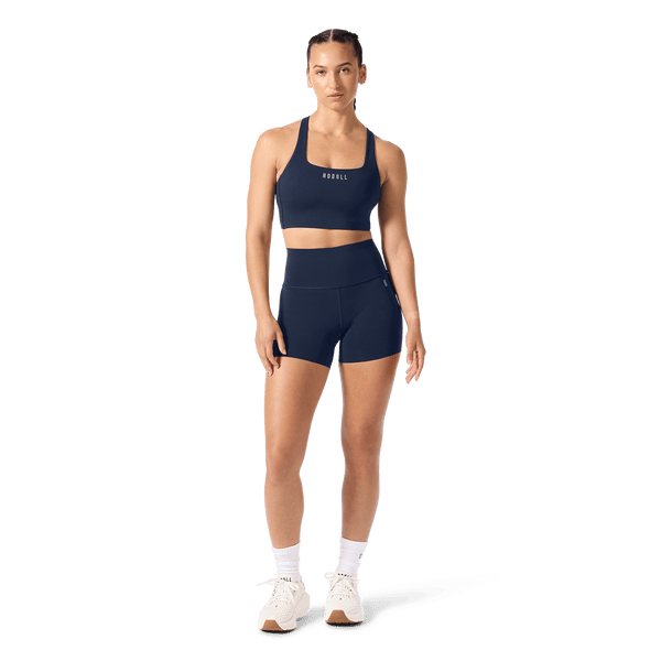 Women's Night Navy High-Rise Drive Short 4" Front Full Body Angle.