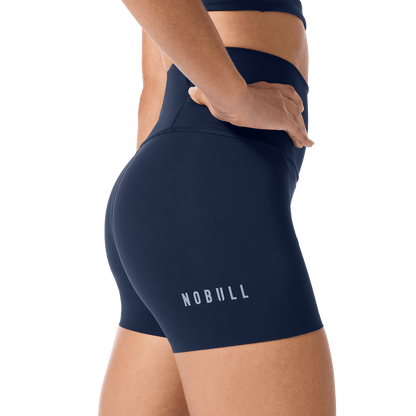 Women's Night Navy High-Rise Drive Short 4" Side Detail Angle.
