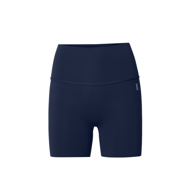 Women's Night Navy High-Rise Drive Short 4" Front Silhouette Angle.