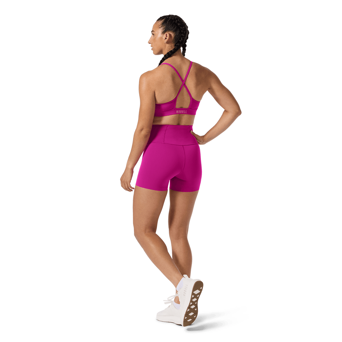 Women's Vivid Fuchsia High-Rise Drive Short 4" Back Full Body Angle.