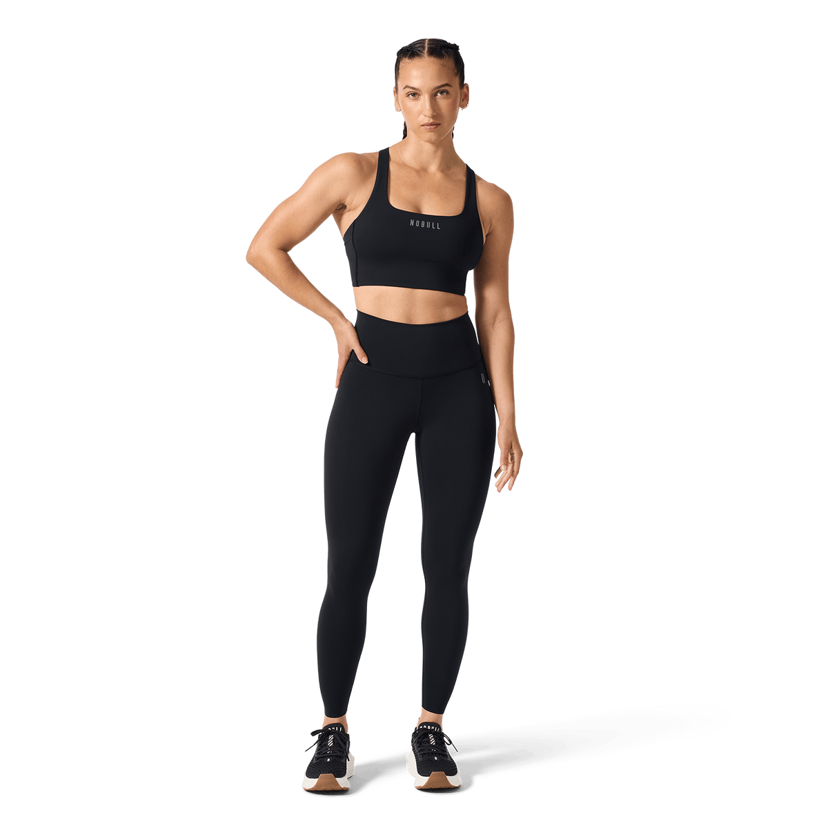 Women's Black High-Rise Drive Tight 25" Front Full Body Angle.