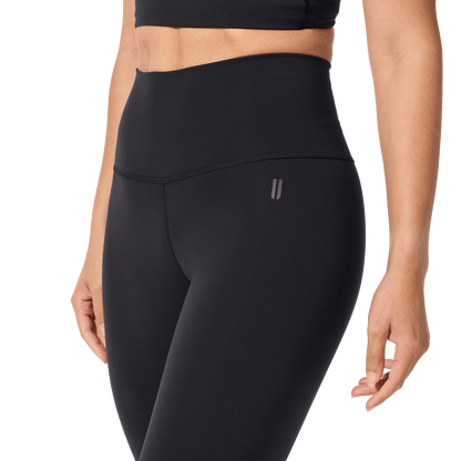Women's Black High-Rise Drive Tight 25" Front Detail Angle.