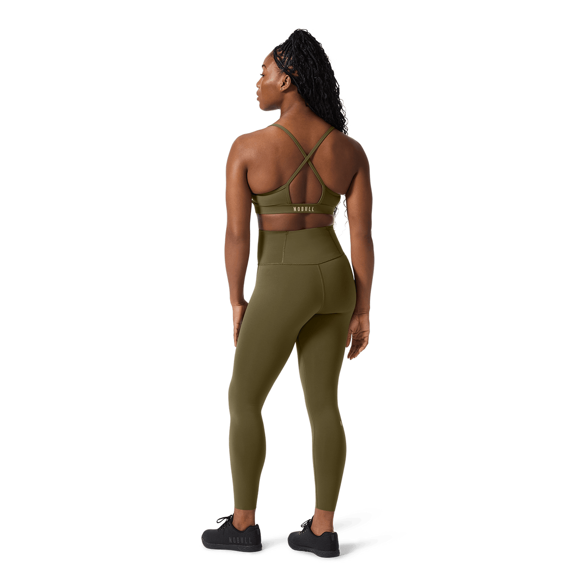 Women's Tactical Green High-Rise Drive Tight 25" Back Full Body Angle.