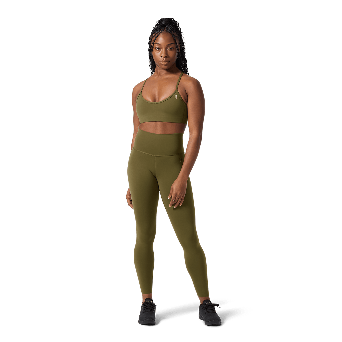 Women's Tactical Green High-Rise Drive Tight 25" Front Full Body Angle.