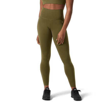 Women's Tactical Green High-Rise Drive Tight 25" Front Lower Body Angle.