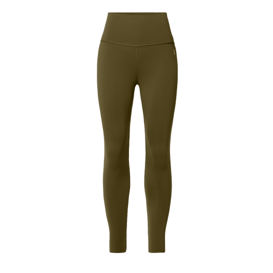 Women's Tactical Green High-Rise Drive Tight 25" Front Silhouette Angle.