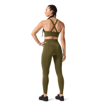 Women's Tactical Green High-Rise Drive Tight 28" Back Full Body Angle.
