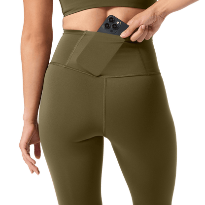 Women's Tactical Green High-Rise Drive Tight 28" Back Pocket Detail Angle.